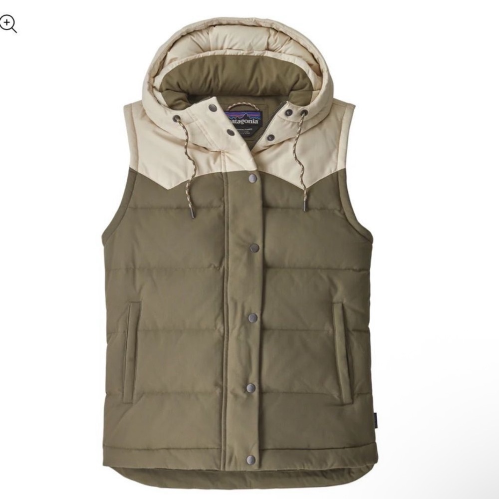 Patagonia Two-Tone Hooded Vest in Olive and Beige